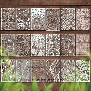 16 piezas de Plantillas reutilizables con diseños líneas y texturas vegetales, plantillas huecas lavables con agua para hacer spray en muebles, lienzos, paredes, marcos de puertas, decoraciones de tableros de madera
